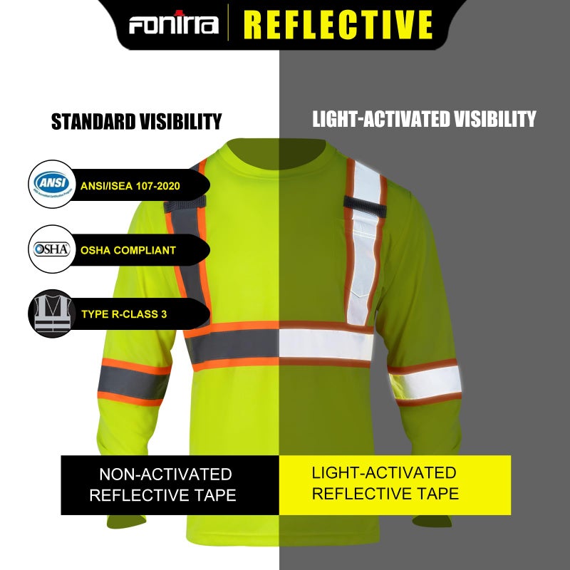 FONIRRA Long Sleeve Safety T Shirt Reflective High Visibility Construction Work Shirts ANSI Class 3 for Men(Yellow,2XL) - Image 5